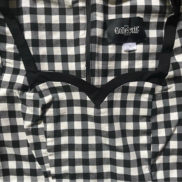 Collectif Black White Gingham Romper Heart Belt Small UK 10 Sweetheart Neckline - Picture 5 of 7